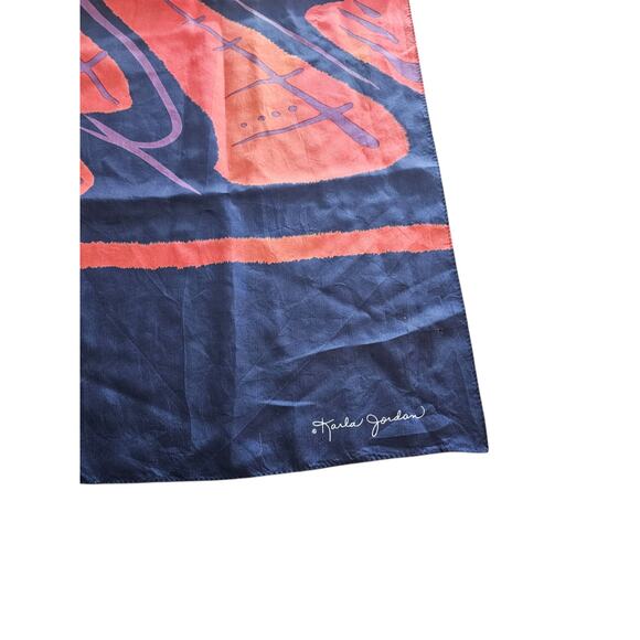 KARLA JORDAN Colorful SILK Scarf Purple Orange Abstract Print - Picture 2 of 3
